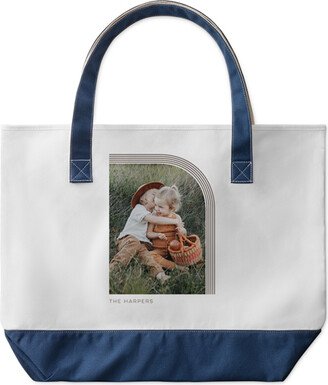 Large Tote Bags: Arched Border Large Tote, Navy, Photo Personalization, Large Tote, Brown