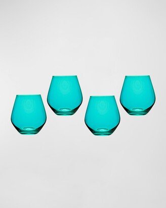 Meridian Stemless Wine Glasses, Teal - Set of 4