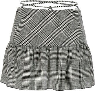 Check-Pattern Lace-Up Mini Skirt