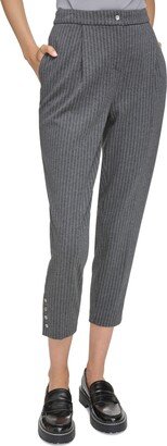 Petite Pinstriped Mid Rise Ankle-Length Pants - Charcoal/Tin