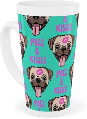 Mugs: Pugs & Kisses - Cute Pug Dog - Teal Tall Latte Mug, 17Oz, Green