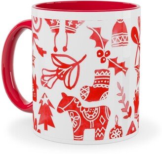 Mugs: Red Christmas Ceramic Mug, Red, 11Oz, Red