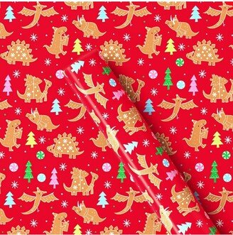 25 sq ft Gingerbread Dinosaurs Christmas Gift Wrap Red - Wondershop™