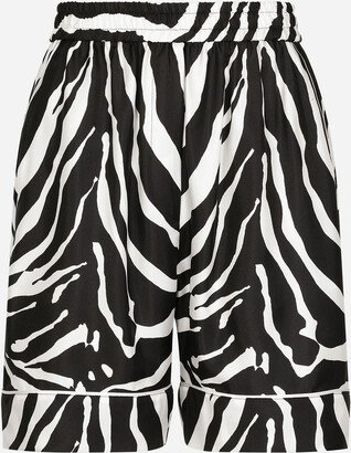 Zebra-print twill pajama shorts