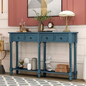 Simplie Fun Console Table Sofa Table with Drawers and Long Shelf Rectangular Living Room Table Solid Wood (Navy)