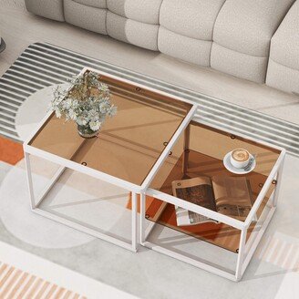 HwoamneT Modern Nested Coffee Table Set, Brown Tempered Glass Cocktail Table