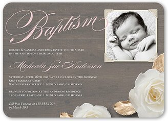 Baptism Invitations: Woodgrain Girl Baptism Invitation, Brown, Standard Smooth Cardstock, Rounded