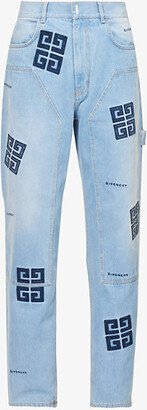 Mens Light Blue Carpenter 4G-embossed Wide-leg Mid-rise Jeans