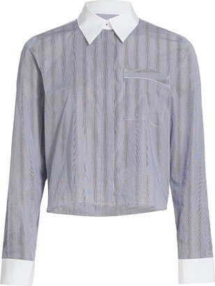 TWP Boy Pinstripe Contrast-Trim Shirt