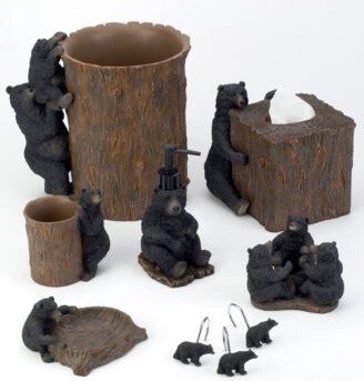 Black Playful Bears Lodge Resin Bath Accessories