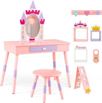 Kids Vanity Set Princess Makeup Pretend Play Dressing Mirror - See Details