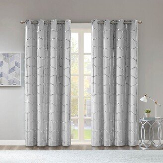 Gracie Mills 1-pc Raina Total Blackout Metallic Print Grommet Top Curtain Panel Grey/Silver - 50x63 - Grey/silver