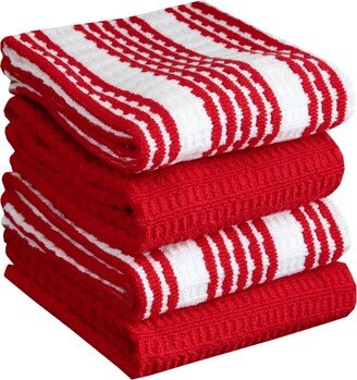 Solid and Stripe Waffle Kitchen Towel, Set of 4