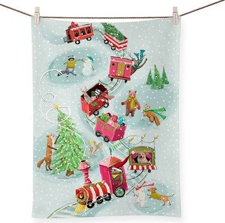 Christmas Tea Towel, Animal Train, Hostess Gift, Kitchen Towel, Holiday Towel, Christmas Towel