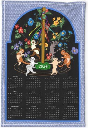 2024 Calendar Tea Towel - Maypole By Heyletsgetmikey Cats Linen Cotton Canvas Spoonflower