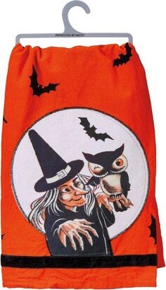 Decorative Towel Halloween Witch & Owl - One Towel 5.5 Inches - Halloween 100 Cotton Kitchen - 101770 - Cotton - White