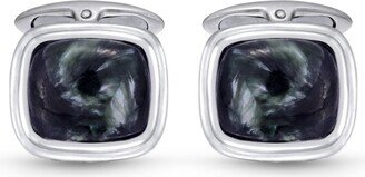 LuvMyJewelry Seraphinite Gemstone Sterling Silver Black Rhodium Plated Men Cufflinks