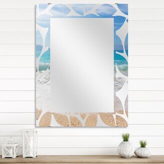 Designart 'White Waves Kissing Beach Sand' Sea & Shore Printed Wall Mirror