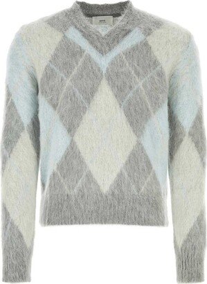 Paris Argyle-Knit Brushed V-Neck Jumper