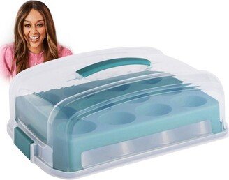 Spice By Tia Mowry 24 Cup Carbon Steel Muffin Pan With Carrier in Teal