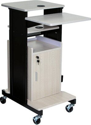 Premium Plus Presentation Lecture Podium Cart with Storage Cabinet Ivory Woodgrain/Black - Hampden Furnishings