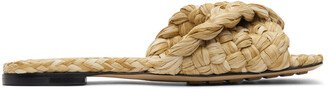 Beige Raffia Stretch Flat Sandals