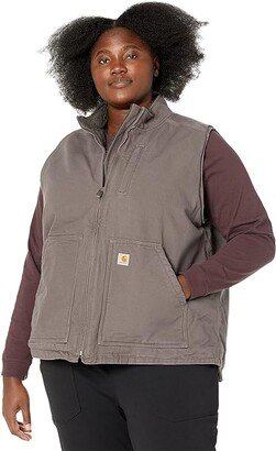 Plus Size OV277 Sherpa Lined Mock Neck Vest (Taupe Gray) Women's Clothing