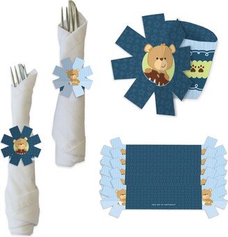 Big Dot Of Happiness Baby Boy Teddy Bear - Baby Shower Paper Napkin Holder - Napkin Rings - Set of 24