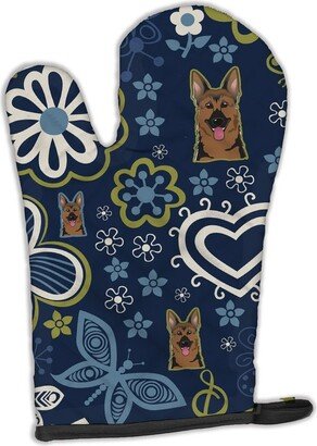 Blue Flowers German Shepherd Oven Mitt