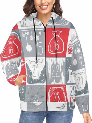 LOSARON Christmas Calendar and Poster Women's Full-Zip Hooded Sweatshirt Zipper Drawstring Hooded Jackets Workout Sweat Jackets XL