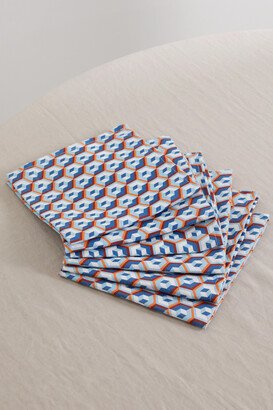 Set Of Six Printed Linen Napkins - Blue