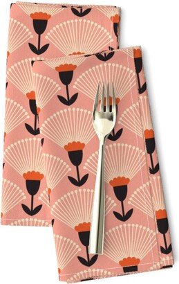 Floral Dinner Napkins | Set Of 2 - Deco Florals By Roucoucou Vintage Retro Flowers Fish Scale Pink White Red Cloth Spoonflower