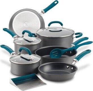 Create Delicious 11pc Hard Anodized Nonstick Cookware Set Teal Handles