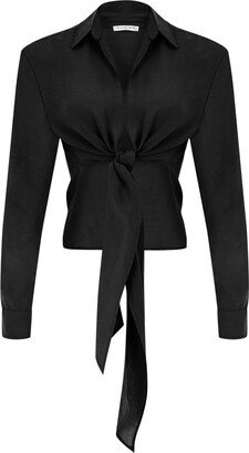 Atelier Aliz Kelly Front Tie Knot Blouse - Black