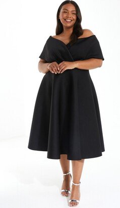 Women's Plus Size Scuba Bardot Skater Midi Dress