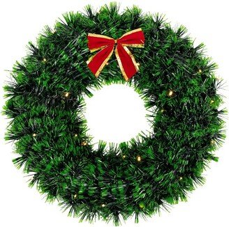 Northlight 17-Inch Pre-Lit Green Tinsel Artificial Christmas Wreath with Bow - Clear LED Lights