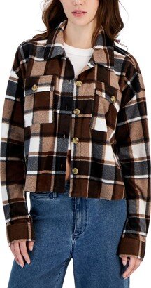 Just Polly Juniors' Plaid Chest-Pocket Shacket