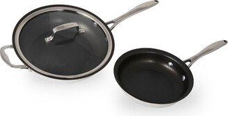 3-Piece Stainless Steel Skillet Set, Scratch-Resistant Non-Stick Coating