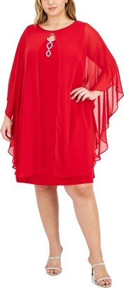 Plus Size Cape-Overlay Sheath Dress