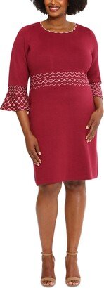 Plus Size Contrast-Trimmed Bell-Sleeve Dress