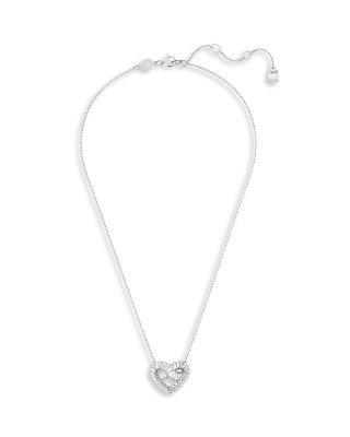 Swarovski Matrix Baguette Crystal Woven Heart Pendant Necklace in Rhodium Plated, 15