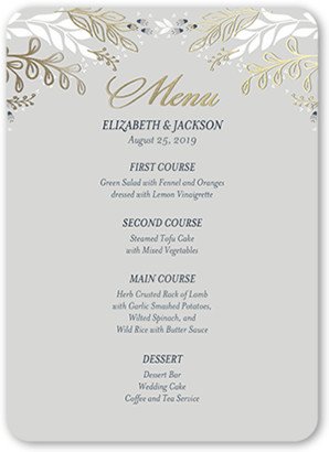 Wedding Menu Cards: Affectionate Floral Wedding Menu, Grey, 5X7 Flat Menu, Matte, Signature Smooth Cardstock, Rounded