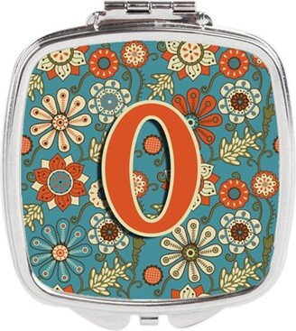 CJ2012-OSCM Letter O Flowers Retro Blue Compact Mirror