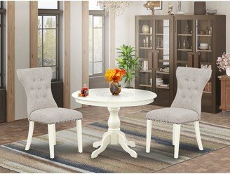 3 Piece Dining Table Set- a Round Dining Room Table and 2 Linen Fabric Chairs,