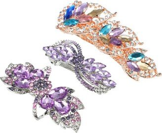 Unique Bargains Women's Hair Barrettes Shining Rhinestone Flower Butterfly Flower Shape Hair Clip Spring Hairpin 3Pcs