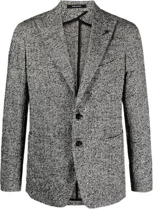 Herringbone Single-Breasted Blazer-AD