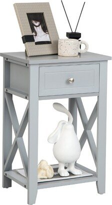 Bedside Sofa End Table Nightstand with Drawer for Living Room Bedroom Grey