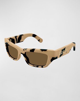 Men's Full-Rim Logo Embellished Acetate Rectangle Sunglasses