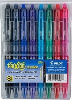 Pilot FriXion Clicker Retractable Gel Pens Fine Point Assorted Color Inks 8/Pack (FXCC8002F-P) 13285