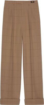 Grid-Pattern Wide-Leg Trousers